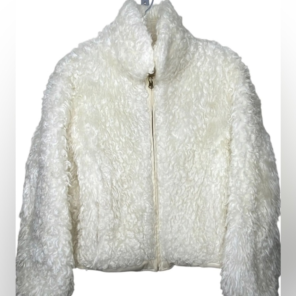 Giacca Gallery Women's Faux Fur Fluffy Winter Coat L White Pockets Lined Zipper